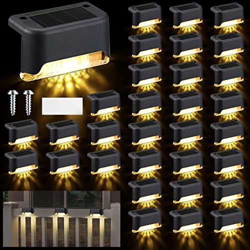 Geelin 32 Pcs Solar Deck Step Lights Outdoor, Black Shell Warm White Light by Geelin
