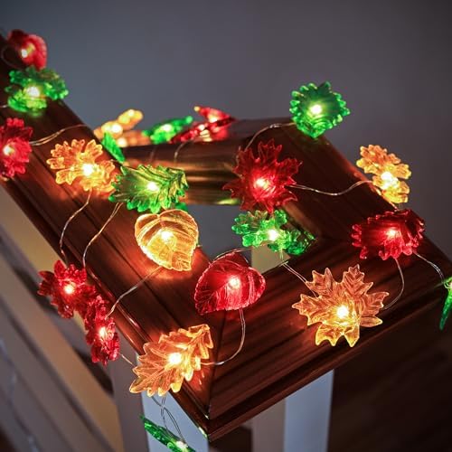 Solar String Lights Fall Forest Leaf Lights Outdoor Garden Tree Décor Thanksgiving Decorative lights Autumn Light up Maple Oak Leaves Decorations Harvest Garland 14ft 40LED Balcony Pathway Bush Decor - Image 2