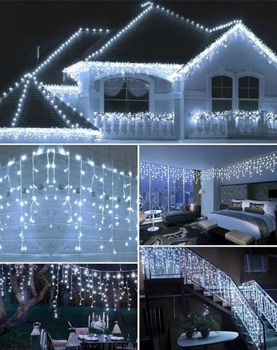 Christmas Outdoor Icicle Lights 624 LED 59FT with 96 Drops, Icicle LLights For Outside Cool White Waterproof for Roof/Gutter/Wedding, 8 Modes & Remote, Timer, Energy-Efficient Holiday Decorations - Image 6