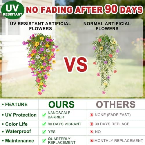 TURNMEON 4PCS Artificial Flowers for Outdoors Summer Decor, UV Resistant No Fade Fake Hanging Flowers Faux Plants Realistic Silk Flower for Outside Gardens Planter Porch Patio Yard Home Indoor Decor - Image 6