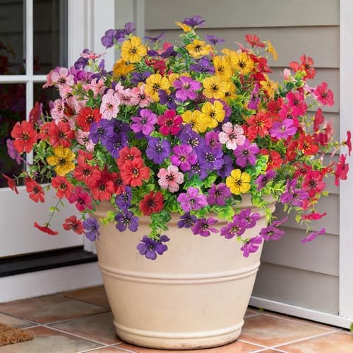 Ammyoo Artificial Flowers for Outdoors Spring Decoration, 12 Bundles Fake Flower Daisy with Realistic Eucalyptus Leaves, Faux Plants for Greenery Boxwood Porch Patio Garden Pot Lawn by Ammyoo