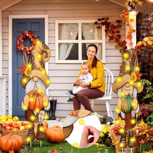 Soaoo 2 Pack Gnome Yard Signs with LED Lights, Fall Lawn Decor - Image 5