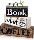 Moucuny 4 Pcs Farmhouse Table Decor Rustic Wooden Book and Coffee Signs by Moucuny