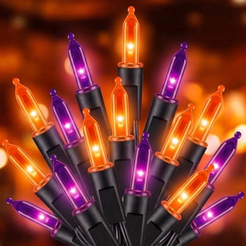 Orange and Purple LED Halloween Lights, 33 ft 100 LED Mini String Lights by Minetom