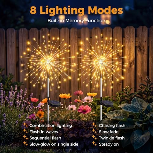 btfarm 3 Pack Solar Garden Lights Outdoor, 8 Modes Firework Lights Outside - Image 2