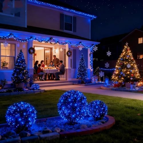 Led Christmas Net Lights Outdoor Christmas Decorations 200 Led 9Ftx6Ft Connectable Waterptoof Mesh Net Lights for Trees Bushes Wedding Garden Outdoor Christmas Decorations(bluewhite) - Image 4