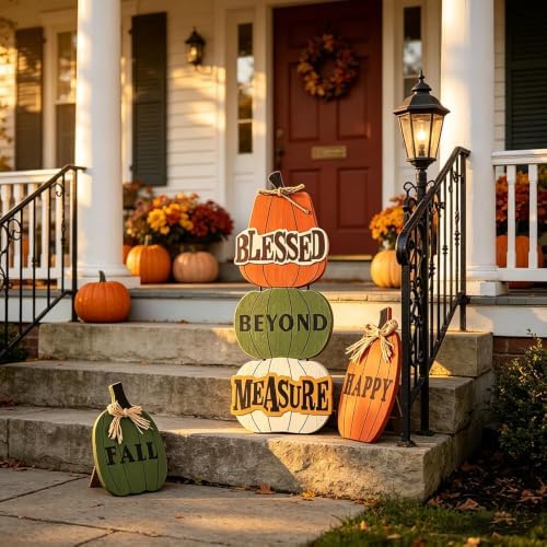 Outdoor Fall Decorations, MEETYAMOR 3 Pack 24.8" Pumpkin Wood Porch Standings with HAPPY FALL Lettered for Fall Decor, Welcome Home Sign for Front Door, Porch, Garden, Yard, Patio, Thanksgiving - Image 6