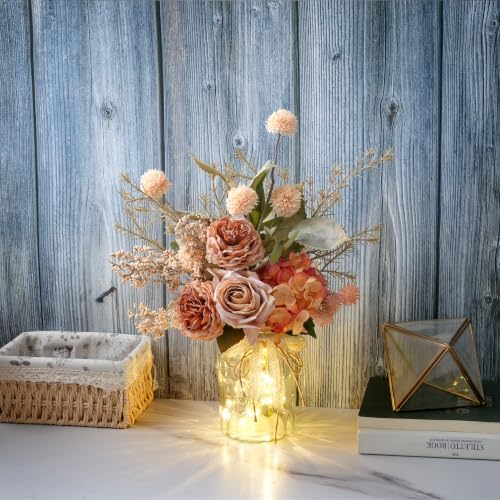 Artificial Fall Flowers with Vase & Lights – Faux Autumn Hydrangea & Rose - Image 5