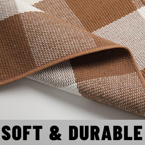 Fall Decor Buffalo Plaid Outdoor Rug 3x5 Ft Coffee and White Checkered Area Rug Washable Fall Doormats Indoor Outdoor Rugs for Porch Layered Front Door Mats, Entryway, Kitchen, Farmhouse - Image 6