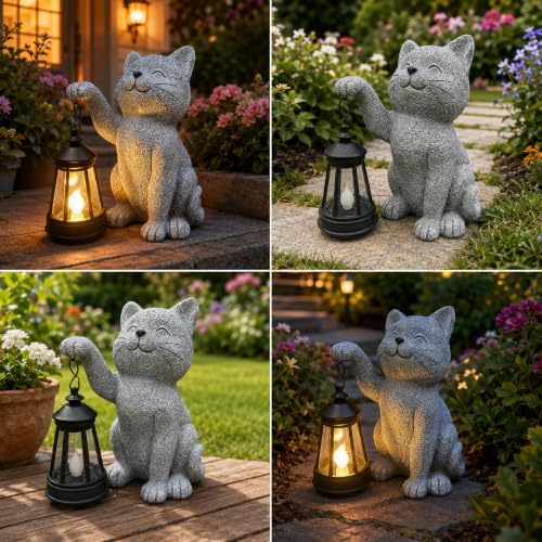 YODY Garden Statues Outdoor Garden Decor: Cat Statue with Solar Lantern for Yard Art Lawn Ornaments Porch Patio Balcony Home House - Birthday Gifts for Grandma Mom Women - Image 6
