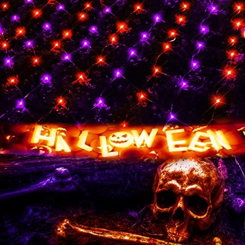 LED Net Light Halloween Decor Mesh Lights, 240LED Timer Tree Warp Fairy Lights Outdoor Hanging String Light for Home, Bedroom, Christmas, Garden, Walkway, Bushes Decor-9.8ft x 6.6ft(Purple&Orange) - Image 2