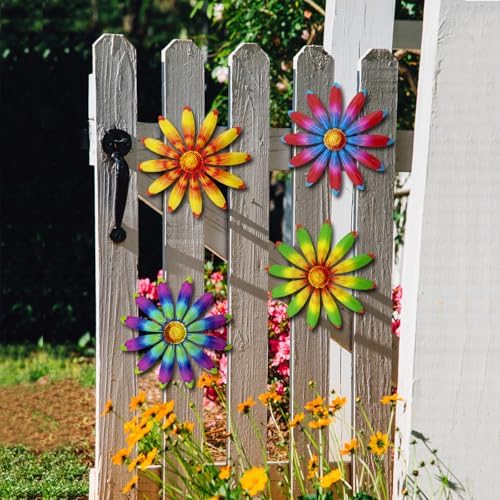 Giyyomtr Metal Flowers Wall Decor - 4pcs Metal Sunflowers Wall Art Hanging Decorations for Outdoor Fence Garden Yard Patio Exterior Wall Decor - Image 2