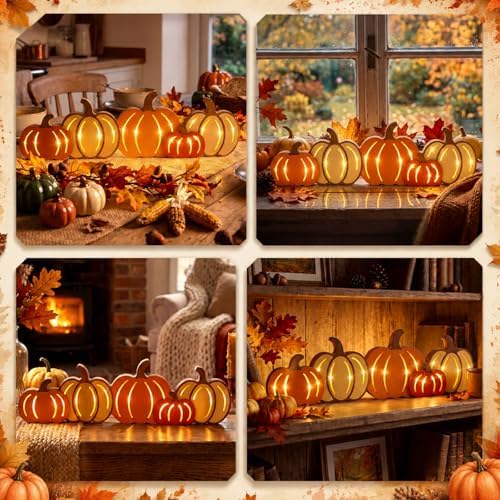 Geetery Fall Pumpkin LED Wooden Sign Rustic Wooden Word Sign for Table Home - Image 6