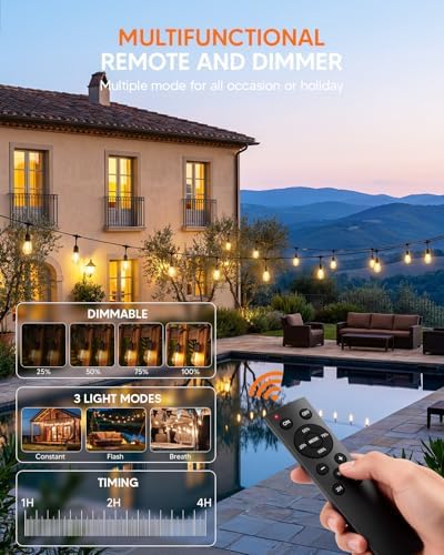 50FT Outdoor String Light 32+2 Bulbs 2W, 120W Dimmer Remote IP65 Waterproof - Image 4