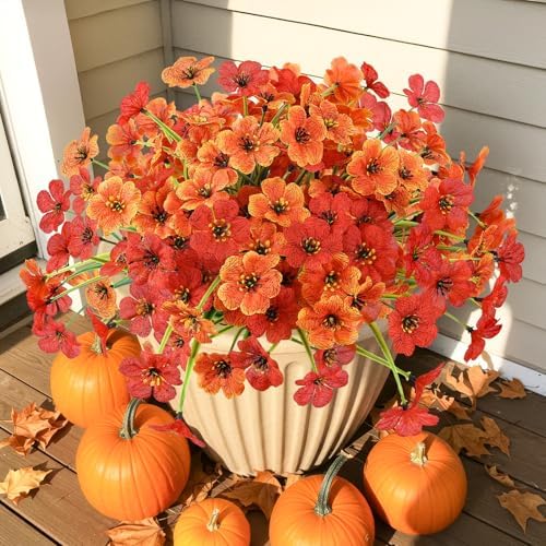 6 Bundles Artificial Mums for Outdoors Decor, UV Resistant Fall Flowers by MACTING