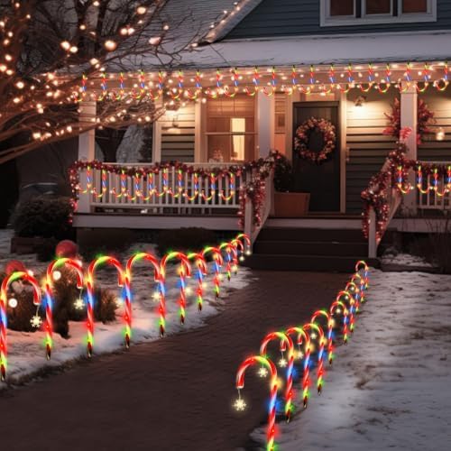 10 Pack Solar Candy Cane Pathway Lights, Multicolor Christmas Yard Decor - Image 3