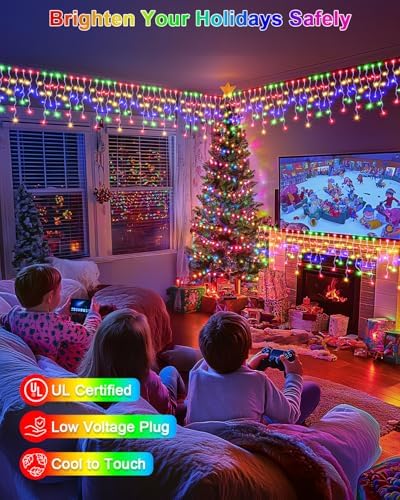 2 Pack 53FT 486 LED Christmas Lights Outdoor, Plug in Waterproof Christmas Lights for Outside, Timer & Memory, 8 Modes Hanging Fairy Light for House Eaves Yard Patio Decorations,Multicolor - Image 5