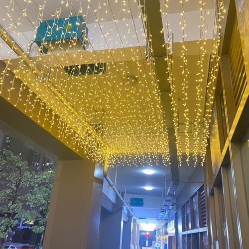 LED Ceiling Icicle Lights, 16.4FT 112 LEDs 8 Modes Twinkle Christmas Hanging Fairy String Horizontal Curtain Lights for Parties Mall Patio Yard Indoor Outdoor Decoration Warm White, 5M04 - Image 3