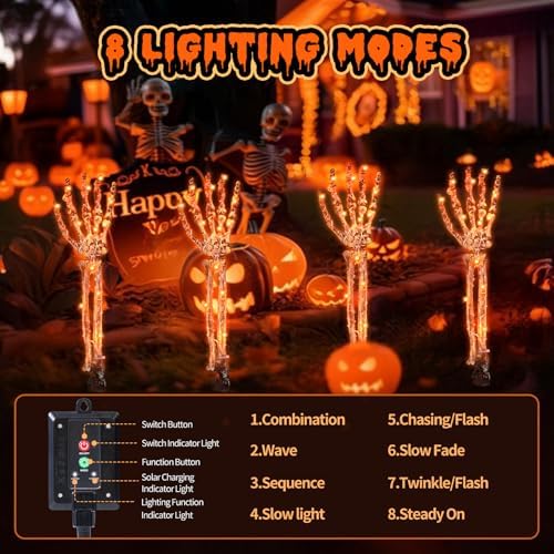 Halloween Decorations Outdoor,Solar 4 Pack Light Up Skeleton Arm Decorations,120 LED Purple & Orange Lights with 8 Modes,Halloween Skeleton Arm String Lights for Porches Yards Gardens Lawn - Image 3