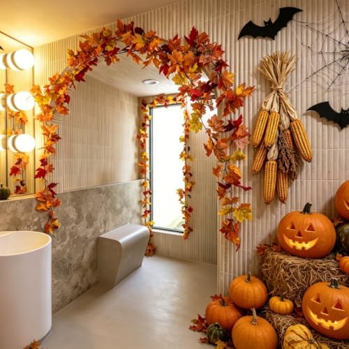 CQURE 14 Pack Fall Leaf Garland, Total 82.6Ft Artificial Fall Vines Autumn Garland Fall Maple Leaves Thanksgiving Decor for Home Wedding Fireplace Party - Image 2