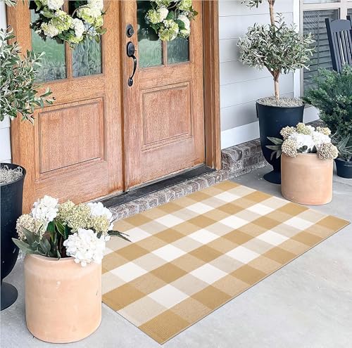 Front Door Mat Outdoor Entrance 27.5''x 43.3''Checkered Porch Rug Cotton Washable Farmhouse Layered Doormat for Indoor/Outdoor, Kitchen, Entryway,Bathroom - Image 5