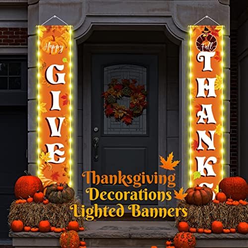 Lounsweer Give Thanks Banner with LED Light, Fall Porch Sign, 71x12 Inch - Image 6