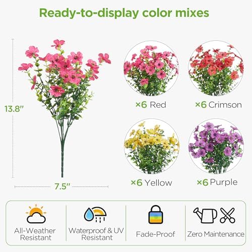 InnoGear Artificial Hanging Flowers for Outdoors Fake Plants Baskets 4 Hues - Image 4