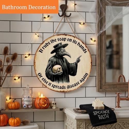 Gothic Halloween Decorations Wooden Sign for Bathroom Toilet - Image 7