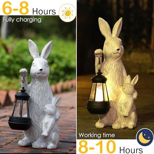 Solar Garden Statues Bunny Decor with LED Lights Home Decorations Outdoor Garden Rabbit Statue for Patio, Balcony, Yard, Lawn Ornament - Unique Housewarming Birthday Gifts for Women - Image 2