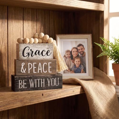Moucuny 4 Pcs Christian Table Decoration Wooden Stack with Beaded Tassel - Image 4