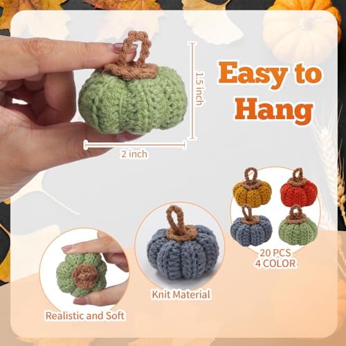 Remagr 20 Pcs Knit Pumpkins Fall Decor 2 Inch Thanksgiving, Green - Image 3