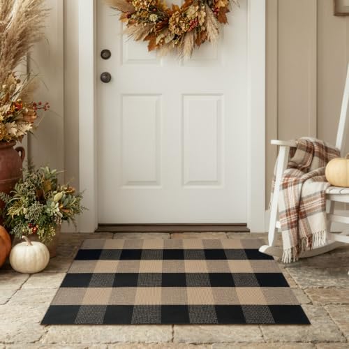 Fall Front Door Mat 24"x35" Buffalo Plaid Checkered Outdoor Rug - Image 6