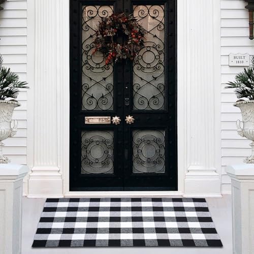 Buffalo Plaid Area Rug 27.5x43 in, Black White Indoor Outdoor Rug by PIXFAIRY