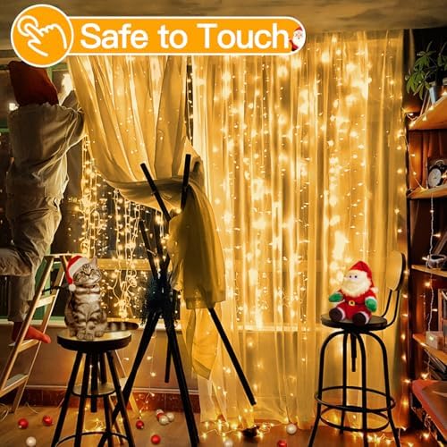 Ollny Curtain Lights 9.8ftx9.8ft, 300LED Fairy Light with Remote Warm White - Image 5