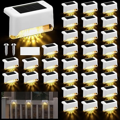 Geelin 32 Pcs Solar Deck Step Lights Outdoor, White Shell Warm White Light by Geelin