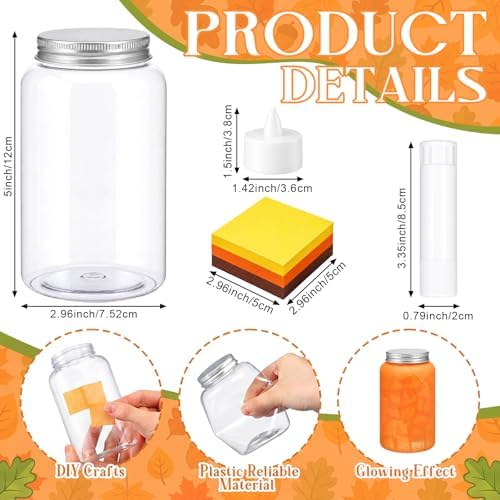 Qinyoung 12 Pcs Fall Crafts Thanksgiving Mason Jar with LED Candle Light - Image 2
