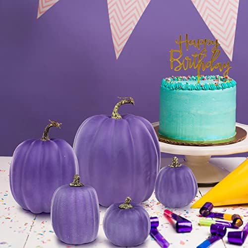 Winlyn 7 Pcs Assorted Sizes Purple Artificial Pumpkins and Gourds Decorative Halloween Pumpkins Foam Pumpkins for Gifts Chic Halloween Thanksgiving Fall Wedding Table Centerpiece Mantel Shelf Décor - Image 6