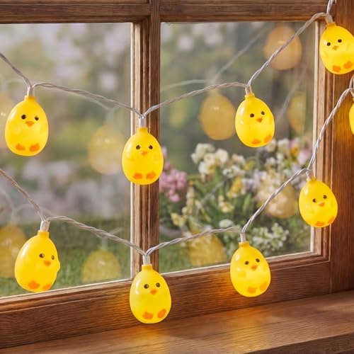 GOOTHY Easter Chicken String Lights Plug in, Indoor Outdoor Easter Decorations Lights with 10 LED Yellow Chicken Light, Hanging Spring Chick Lights for Party Garden Birthday Wedding Home Decor by Goothy
