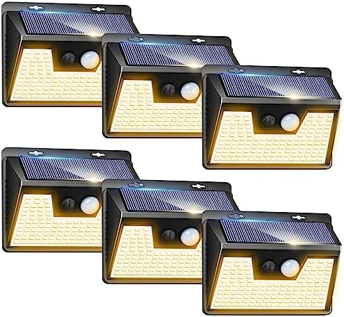 Peasur Solar Lights Outdoor Waterproof [6 Pack/140LED], Warm White Motion Sensor Lights Dusk to Dawn, 3 Modes Solar Fence Security Lighting for Wall Garden Yard Stair Outside by Peasur