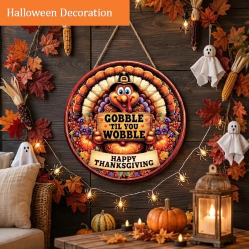 Thanksgiving Turkey Decorations Door Sign for Home, Gobble ’Til You Wobble - Image 4