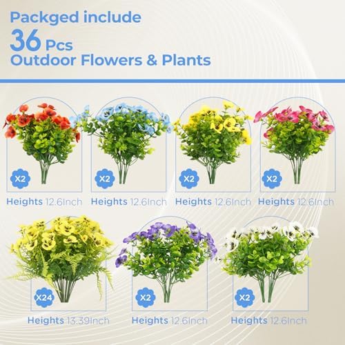Artificial Pansies for Outdoors UV Resistant, 36pcs Fake Pansy Flowers Realistic, Yellow Pansy Flowers for Outdoor Planters, Colorful Faux Pansies Plants for Garden Outside Patio Porch Window Decor - Image 4