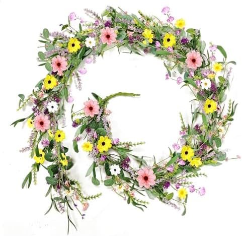 6.5 Ft Spring Summer Flower Vine Garlands Artificial Wildflower Wisteria Lavender Daisy Garland Not Withering Floral Wreath Garland All Year Round Home Decor for Indoor Outdoor Home Wedding Arch by Unknown