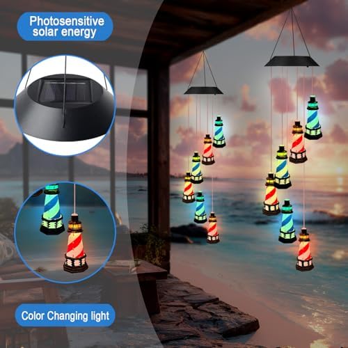 Solar Lighthouse Wind Chimes,Color Changing LED Dangler Mobiles for Outside - Image 6