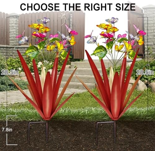 TOMBABY Garden Outdoor Butterfly Enlarge Thickened Wind Resistant Metal Agave Garden Art Metal Plant Country Sculpture Statue Decorations Ornaments Artificial Waterproof Butterflies(red 3pcs) - Image 2