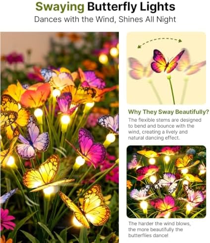 Solar Butterfly Garden Lights, 4 Pack 32 Swaying Butterflies - Image 3