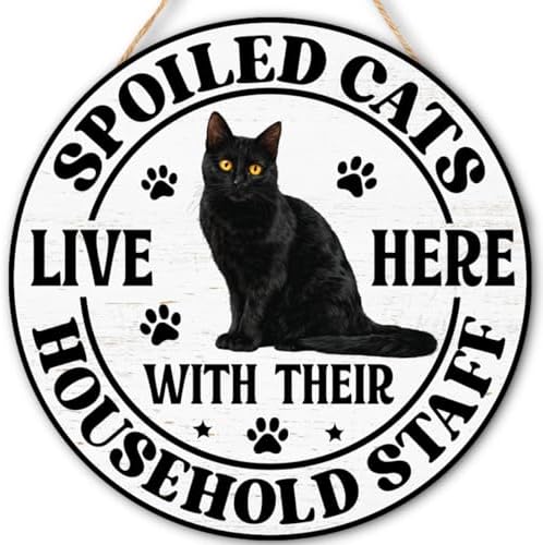 Black Cat Wood Hanging Sign for Front Door, Cat Gifts House Welcome Sign by FDLLAUS