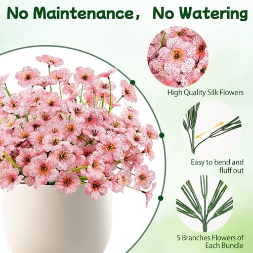 6 Bundles Pink Artificial Flowers for Outdoors, UV Resistant Faux Plants - Image 4