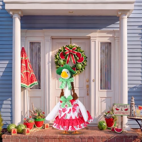 Abbylike Summer Watermelon Porch Goose Outfit Watermelon Costume Clothes for 23'' Goose for Garden Porch Statue Yard Pathway Decorations - Image 4
