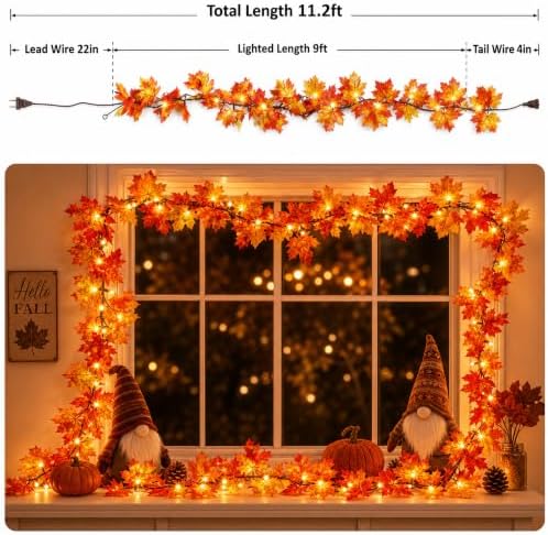 Fall Decorations for Home 9FT Plug in Fall Garland with Lights Halloween Decorations 50 Orange Bulbs, Connectable Fall Lights for Indoor Outdoor Halloween Harvest Thanksgivings Decorations(3 Packs) - Image 7