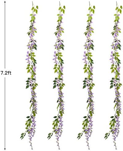 Lvydec Wisteria Artificial Flowers Garland, 4 Pcs Total 28.8ft Artificial Wisteria Vine Silk Hanging Flower for Home Garden Outdoor Ceremony Wedding Arch Floral Decor (Light Purple) - Image 4